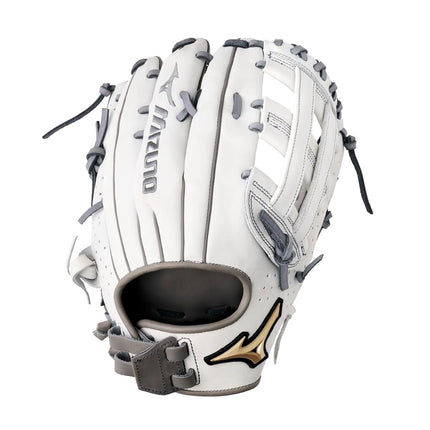Mizuno Prime Elite Pitcher/Outfield Fastpitch Softball Glove 12.5" | Fastpitch FIELDERS MITT | RH White-Grey