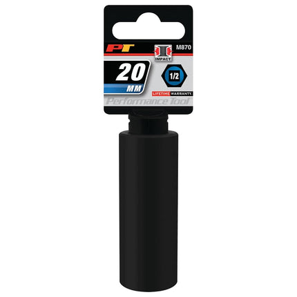 Performance Tool M870 1/2" Drive 6pt Impact Socket, 20mm