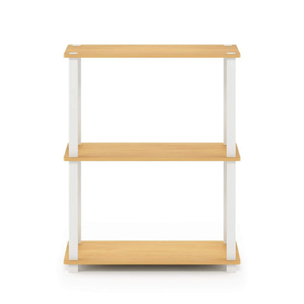 Furinno TURN-S-TUBE Storage Shelves, 3-Tier Book Shelf, Corner Shelf, Toolless Open Shelves, for Organization and Storage, Living Room, Garage, Home Office, Beech