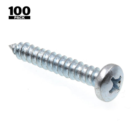 Prime-Line 9019814 Sheet Metal Screw, Self-Tapping, Pan Head Phillips, 8 X 1 in, Zinc Plated Steel, Pack of 100
