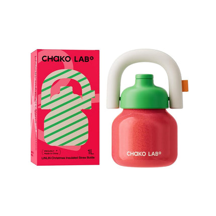 CHAKO LAB Christmas Water Bottle with Straw and Ca