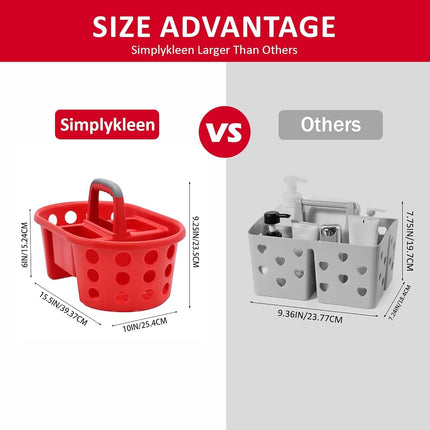 SIMPLYKLEEN Caddy de Douche Portable 2 pièces – Fabriqué aux États-Unis, Rangement en Plastique pour Dortoir, Panier Fourre-tout avec Poignée, Organiseur de Douche pour Salle de Bain, Garde-manger, Cuisine, Dortoir Universitaire, Rouge