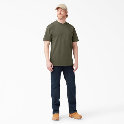 Camiseta de manga corta de cuello redondo de Dickies para hombre, de peso pesado, verde militar, talla mediana
