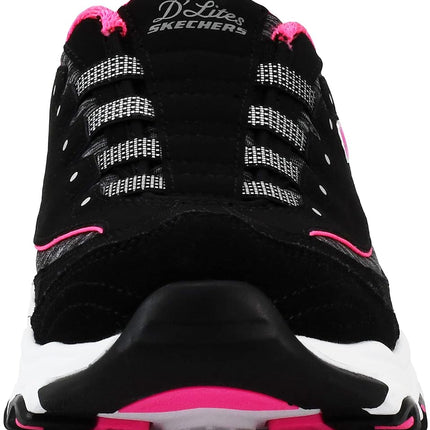 Skechers Women's D'Lites Slip-On Mule Sneaker Black/Hot Pink 11 Wide