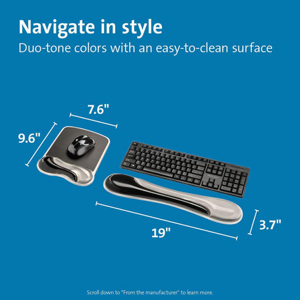 Kensington Duo Gel Mouse & Keyboard Wrist Rest Bundle Set, Ergonomic Keyboard and Mouse Pad With Wrist Support, Keyboard Wrist Rest, Computer Keyboard Pad, Cooling Gel, Non-Skid Backing, Gray K52500WW
