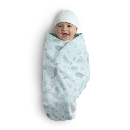 Delta Children Mantas para bebés de algodón orgánico 100% de punto para niñas y niños – 30x40 pulgadas - Certificado GOTS (Paquete de 2), Vida Marina
