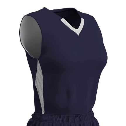 Maillot de basketball réversible en polyester CHAMPRO pour filles BBJ15GNYWL Post Up, marine, blanc, grande taille