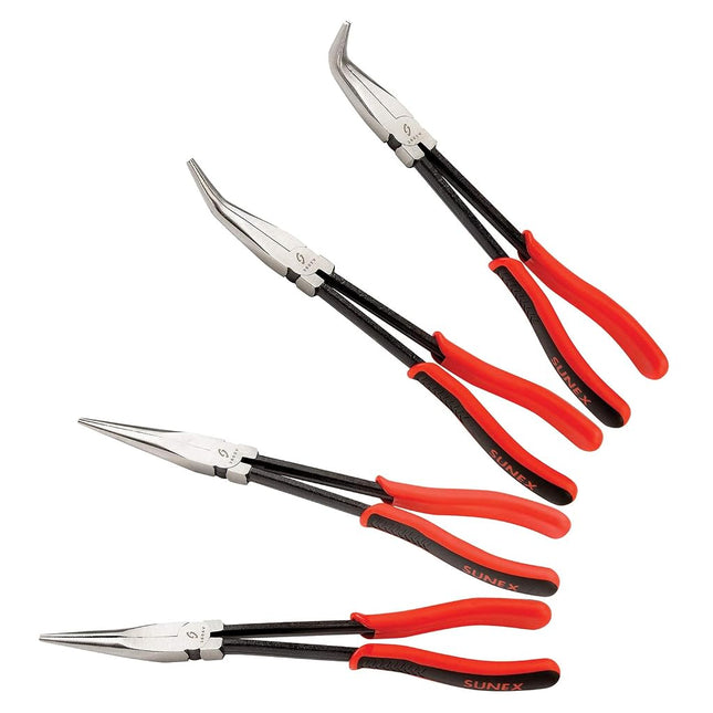 11" Long Reach Straight Pliers Set, 90° Bent Nose Pliers, 45° Bent Nose Pliers, 20° Bent Nose Pliers, 4Piece
