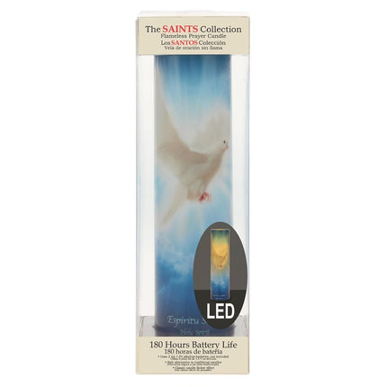 Stonebriar LED Saint Prayer Candle — Automatic Timer, Flameless Candle for Prayer, Memorials & Religious Décor, Holy Spirit, 8"