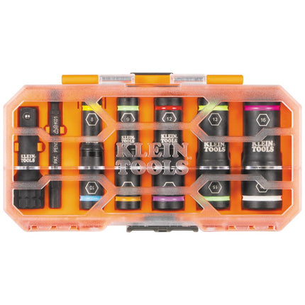 Klein Tools 65619 KNECT Flip-10 Metric Impact Socket Set, Deep Sockets, 5 Color-Coded Flip Sockets, 10 Metric Socket Sizes, 1/4 and 3/8-Inch Adapters, MODbox Case