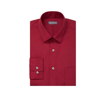 Van Heusen Men's Dress Shirt Regular Fit Poplin Solid, Magenta, 15.5" Neck 32"-33" Sleeve