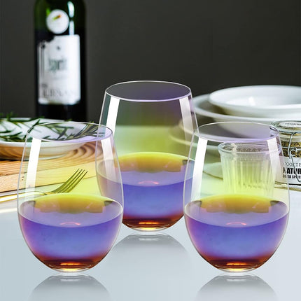 HELLWANG Stemless Wine Glasses Set of 4, 20 Ounce Iridescent Wine Glass for Red or White Wine, Whiskey- Pool Party Beach Travel Cups…
