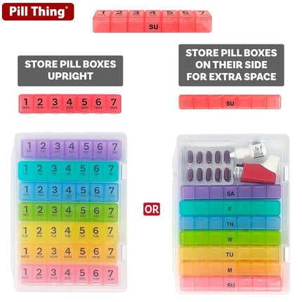 7 Times a Day Weekly Pill Box Organizer Case, Secure 7X Pillbox with Medication Schedule (7 Time-a-Day)