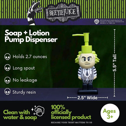 Beetlejuice Halloween Soap/Lotion/Hand Sanitizer Resin Pump Dispenser, 2.7 Ounces, (Officially Licensed Product) by Franco Collectibles