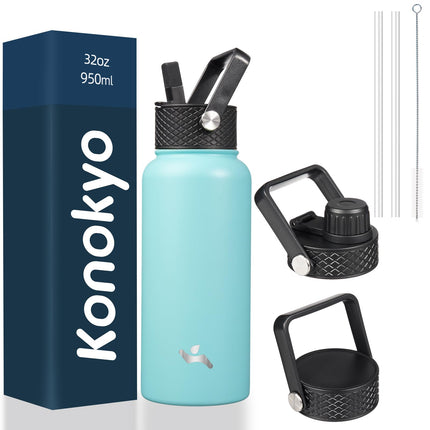 Konokyo Insulated Water Bottle with Straw,32oz 3 L
