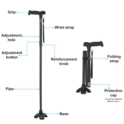 MOODIC Tall Men's Walking Cane,1.43 lb, 15.75" Folded,Over 5'9",Black
