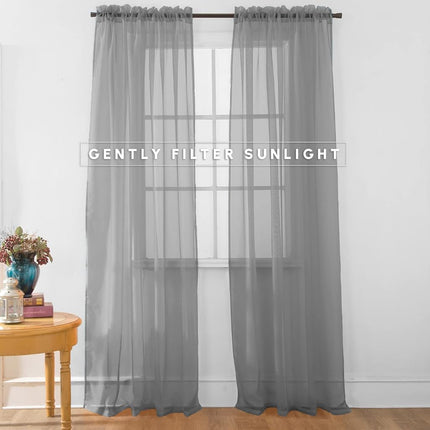 Elegant Comfort 2-Piece Sheer Panel with 2inch Rod Pocket - Window Curtains 40-inch Width X 84-inch Length, Silver