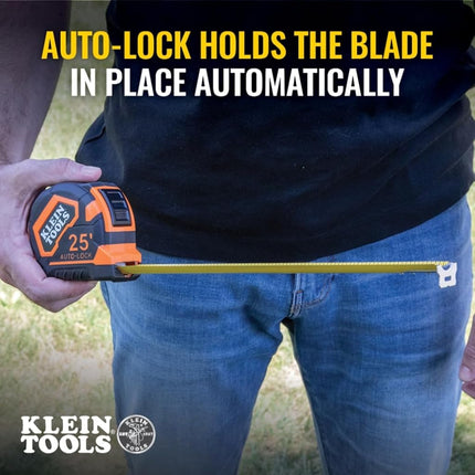 Klein Tools 9125AL Tape Measure, Heavy-Duty Measuring Tape, 25-Foot Single-Hook Nylon Reinforced Blade, Auto-Lock