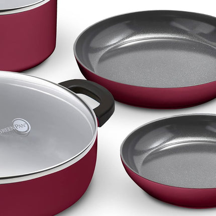 GreenPan SmartShape Healthy Ceramic Nonstick, 6 Piece Cookware Pots and Pans Set, PFAS-Free, Dishwasher Safe, Red