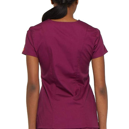 Dickies EDS Signature Scrubs for Women, Contemporary Fit V-Neck Womens Tops in Soft Brushed Poplin 85906, Wine, XXL Plus