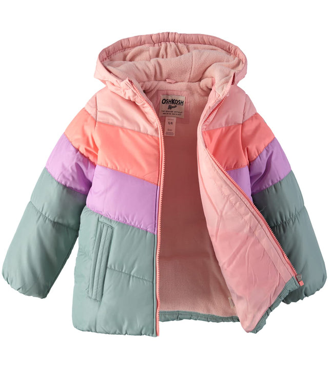 OshKosh B'Gosh Girls' Perfect Colorblocked Heavyweight Jacket Coat (18 Months, Pastel Multicolor)