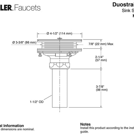 Kohler K-8801-CP Duostrainer Sink Strainer, Polished Chrome