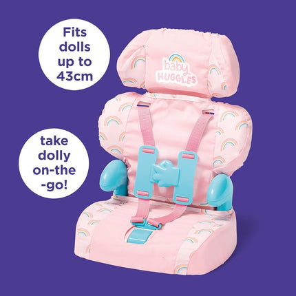 Casdon Baby Huggles Toys. Pink Booster Seat. Car Seat for Dolls with Adjustable Headrest and Buckles. Fits Dolls Sizes Up to 35cm. Suitable for Preschool Toys. Playset for Children Aged 3+