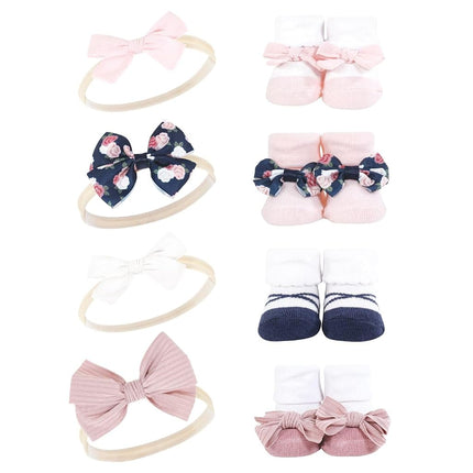 Hudson Baby Girl's Headband and Socks Giftset, Blue Blush Floral, One Size