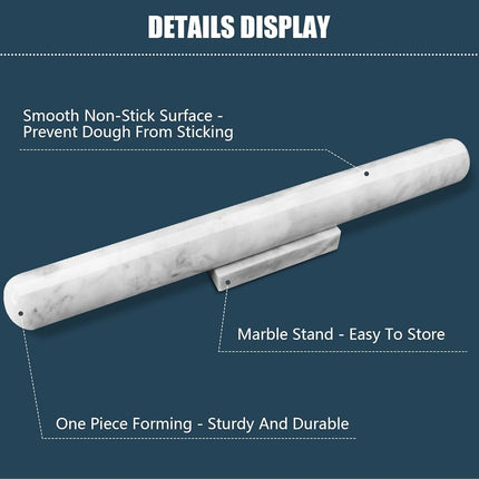 HESHIBI Marble Rolling Pin with Stand, 15.7" White Stone, Non Stick