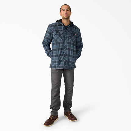 Dickies Men's Water Repellent Flannel Hooded Shirt Jacket, Dark Navy, 3X-Large