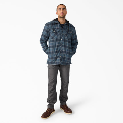 Dickies Men's Water Repellent Flannel Hooded Shirt Jacket, Dark Navy, 4X-Large