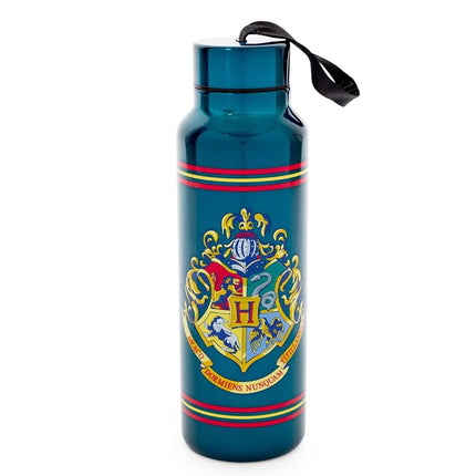 Silver Buffalo Harry Potter Hogwarts School Crest Stainless Steel Water Bottle with Strap, 27 Ounces