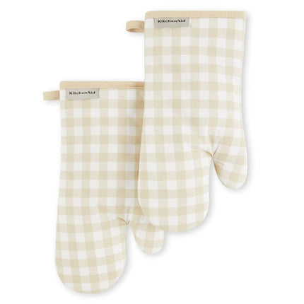 KitchenAid Gingham Oven Mitt 2-Pack Set, Milkshake