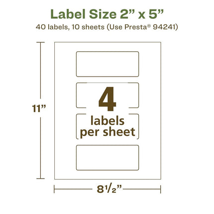 Avery EcoFriendly Matte White Recycled Rectangle Labels, 2" x 5", Print-to-The-Edge, Matte White Labels, Permanent Adhesive, Laser/Inkjet Printable, 40 Total