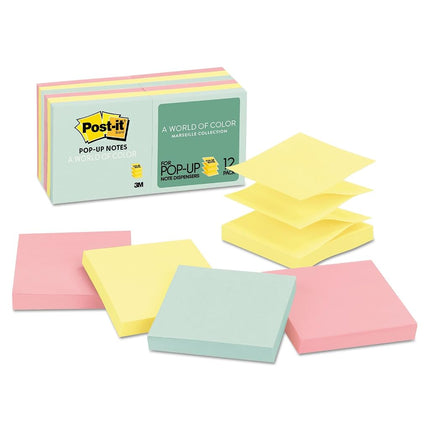 Post-it Pop-up Notes, 3x3 in, 12 Pads, America's 1 Favorite Sticky Notes, Beachside Caf� Collection, Pastel Colors, Recyclable (R330-12AP)