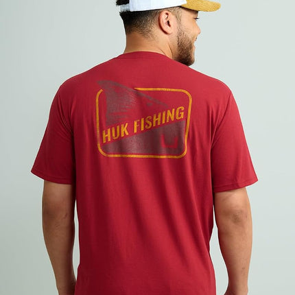 HUK Mens Short Sleeve Performance Tee, Fishing T-Shirt for Men, Spot Badge - Scarlet Blaze, 3X-Large
