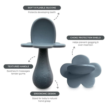 GRABEASE First Stage Silicone Spoon for Babies and Toddlers | Baby Utensils | Great for Baby Led Weaning Baby and Self-Feeding (2 Pack Gray)