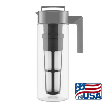 Takeya Patented Deluxe Cold Brew Iced Coffee Maker with Grey Lid Pitcher, 2 qt, Stone