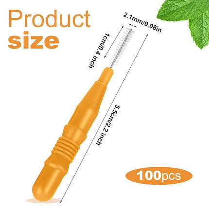 BBTO 100 Pièces Brosses Interdentaires pour Bagues Brosse à Dents Flosser Brosse Interdentaire Cure-Dents Tête de Fil Dentaire Cure-Dents Orale Outil de Nettoyage (Orange)
