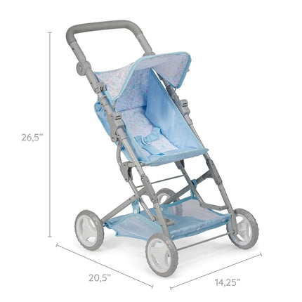 JC Toys - Folding stroller, for dolls up to 45 cm, Ideal for playing and walking, Blue with floral decoration, designed by Berenguer, +3 years