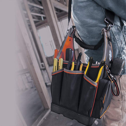 17" Electricians Tool Tote, 20 Pockets, Black, Orange