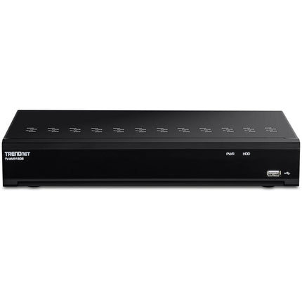 TRENDnet 8-Channel UHD PoE NVR, TV-NVR1508, H.264/H.265 4K (8MP), Up to 12TB Storage (HDD Not Included), Supports one 4K Camera Channel, 56W PoE Power Budget, Rackmount Design, 240fps, Black
