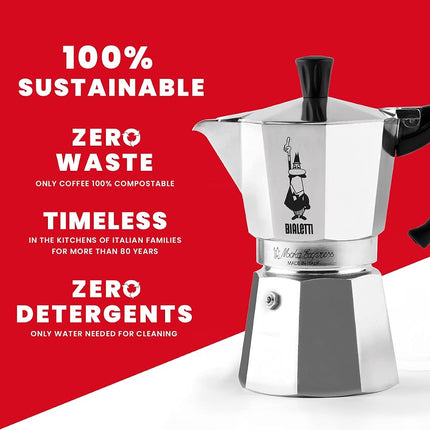 Bialetti - Moka Express Stovetop Espresso Maker, 1 Cups (60 ml) Capacity – Makes Real Italian Coffee – Iconic Moka Pot with Patented Safety Valve, Ergonomic Handle, Aluminium, Silver