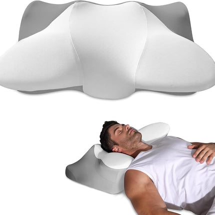 Almohada Cervical de Doble Altura para Alivio del Dolor, Almohadas de Espuma Viscoelástica con Tecnología de Enfriamiento - Soporte Ergonómico 3D, Funda Refrescante, para Dormir de Lado/Espalda/Boca Abajo, Estilo Minimalista - Gris, Blanco