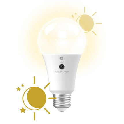 GE Lighting LED+ Dusk to Dawn LED Light Bulbs with Sunlight Sensors, Automatic On/Off Light Sensing Bulb, Soft White, A19 Bulbs (2 Pack)