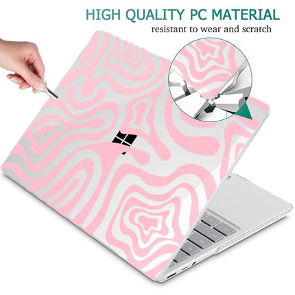 Lepeoac Compatible with 12.4 inch Microsoft Surface Laptop Go 3 Go 2 Go 1 Models: 1943 2013（2023 2022 2020 Release, Plastic Hard Shell Case with Keyboard Cover & Screen Protector, Pink Wave Pattern