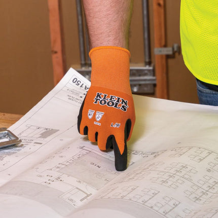 Klein Tools 60673 Work Gloves, Knitted Dipped Cut Resistant ANSI A1 Nitrile Coated Gloves, Nylon-Spandex, Touch Screen Friendly, X-Large, 1 Pair