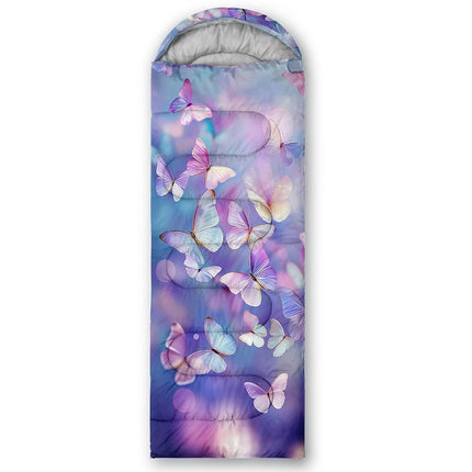 QOOMO Color Butterfly Waterproof Sleeping Bags for Adults & Kids,Printed Camping Sleeping Bags, 3 Season Warm & Cool Weather,Lightweight,Traveling,and Outdoors,Camping Gear Equipment,31x90inch