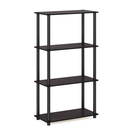 Furinno TURN-N-TUBE Storage Shelves, 4-Tier Toolless Book Shelf, Corner Shelf, Toolless Open Shelves, for Organization and Storage, Living Room, Garage, Home Office, Dark Walnut