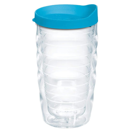 Tervis Clear & Colorful Lidded Made in USA Double Walled Insulated Tumbler Travel Cup Keeps Drinks Cold & Hot, 10oz Wavy, Turquoise Lid